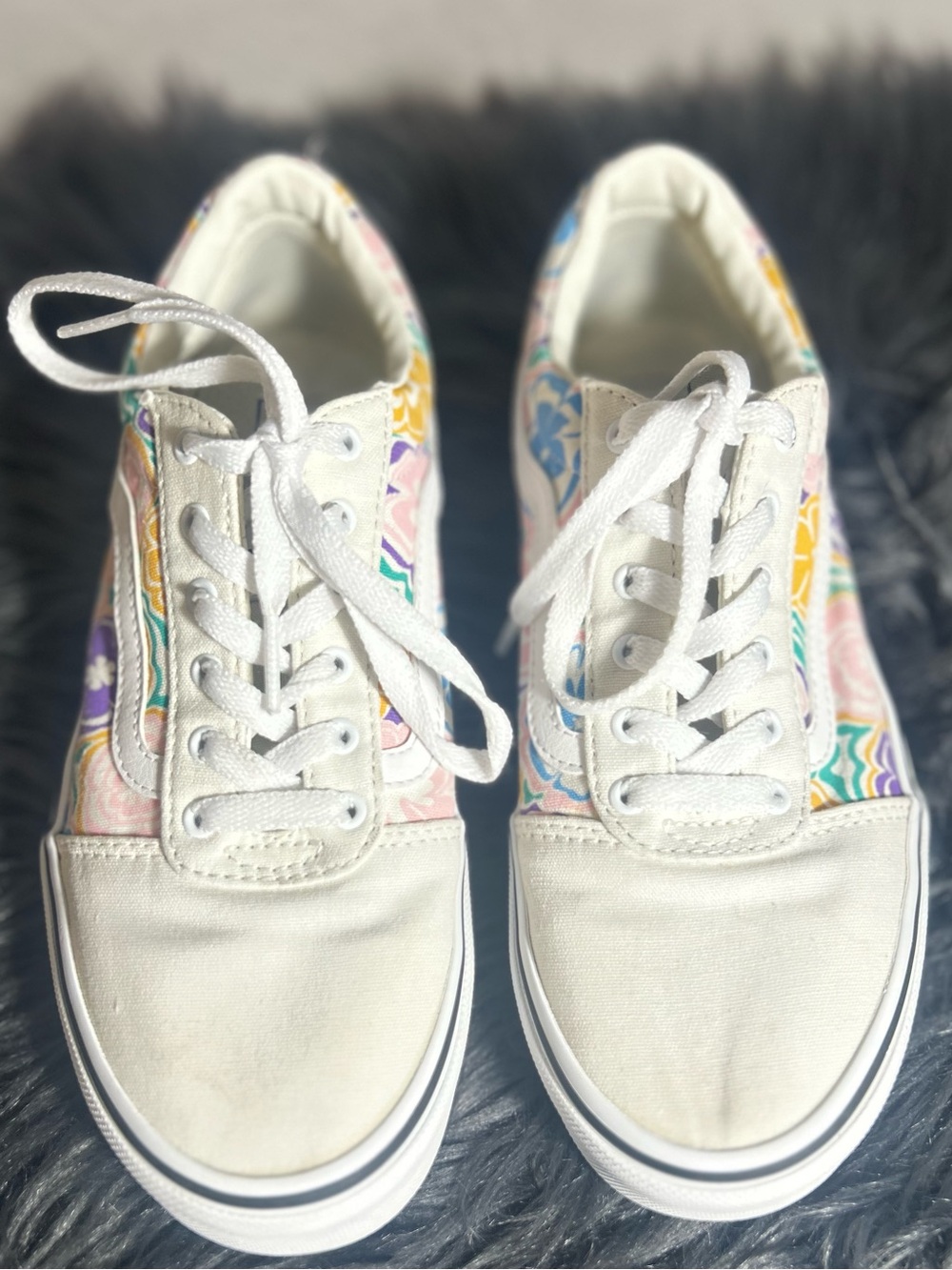 Vans Ward Kids' Sneakers Kids Cream Low-Top Sneakers with Pastel Floral Sz5 - Picture 5 of 9